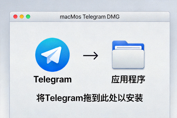 macOS系统上Telegram DMG安装界面截图 - 显示拖拽到应用程序文件夹