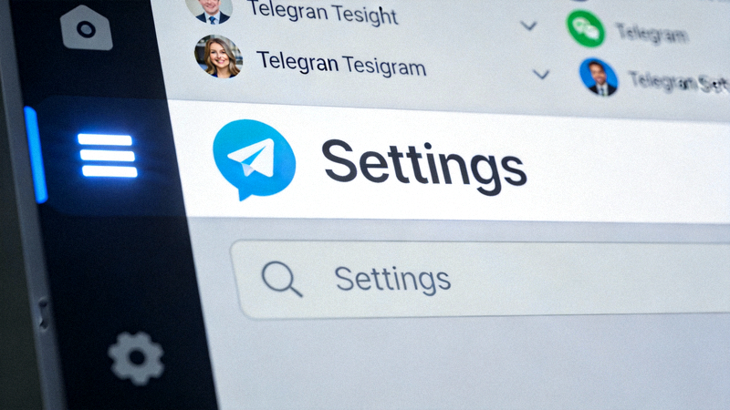 Telegram电脑版主界面截图 - 高亮显示左上角菜单按钮与Settings设置选项