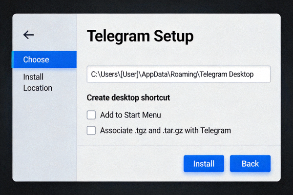 Windows系统上Telegram安装向导界面截图 - 显示安装路径和选项